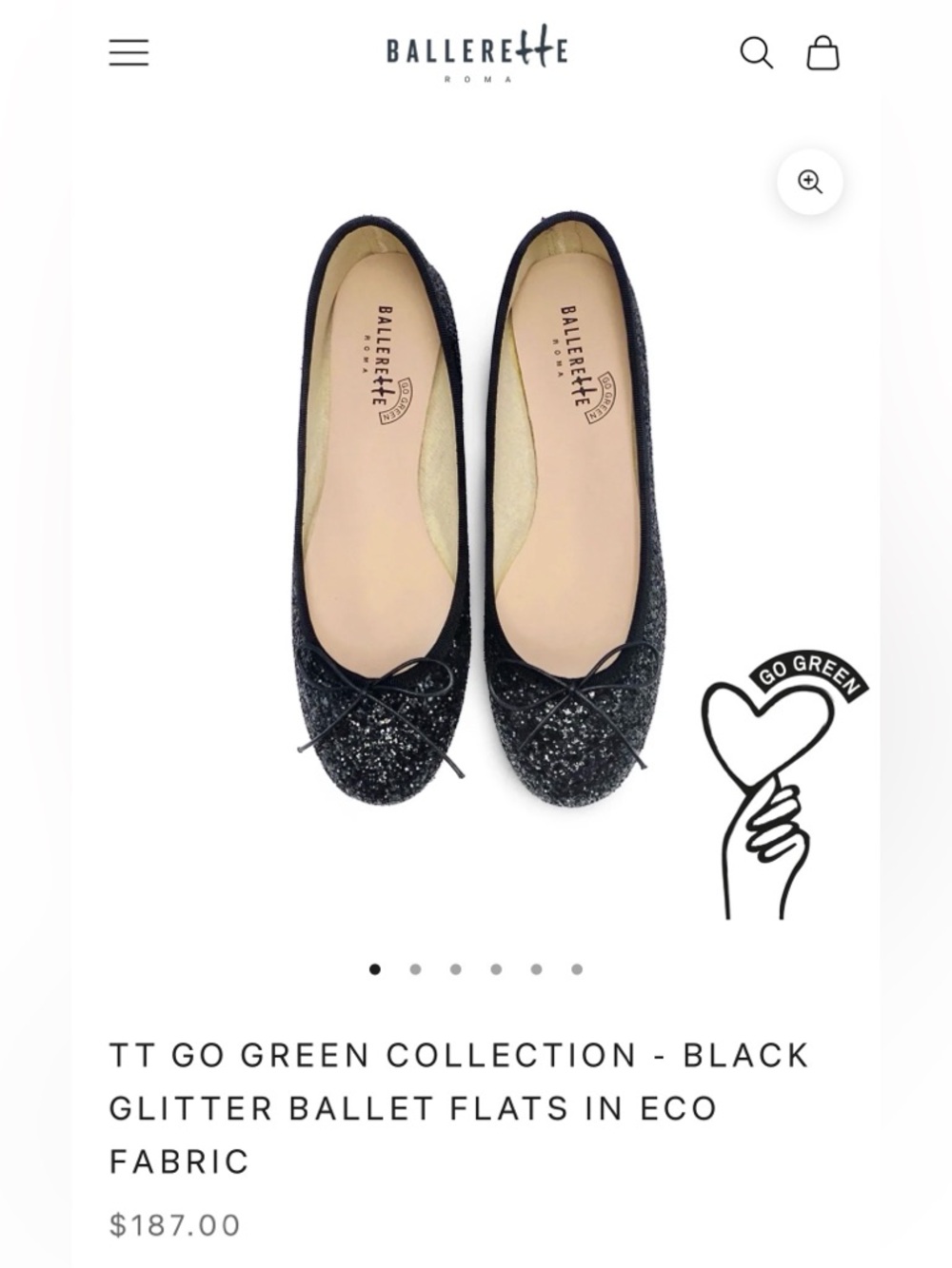 Ballerette Black Glitter Ballet Flats - EU39 NEW